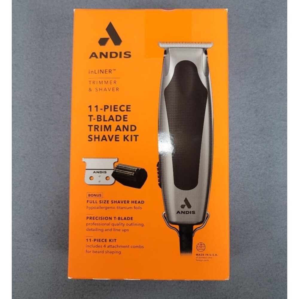 Andis inLiner T-Blade Trimmer & Full Size Shaver Head 11-Piece Kit - Made In USA